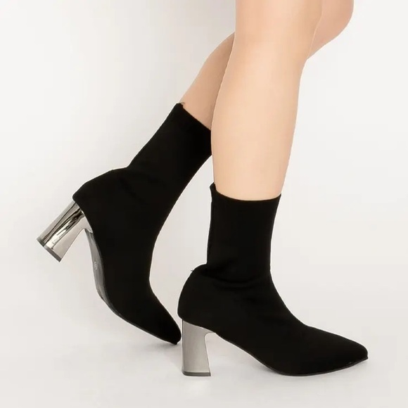 Zara Black Sock Boots with Silver Heel - Picture 1 of 6